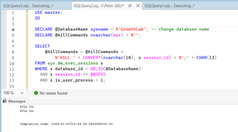 Kill All User Sessions on a Database in SQL Server - SQL DBA Blog