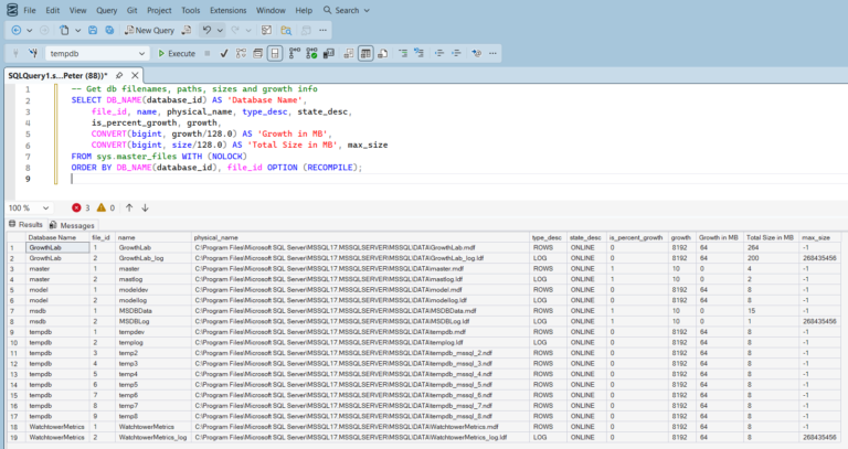 Get Database File Names and Paths in SQL Server