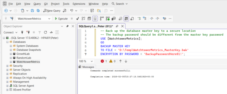 Working with SQL Server Database Master Keys