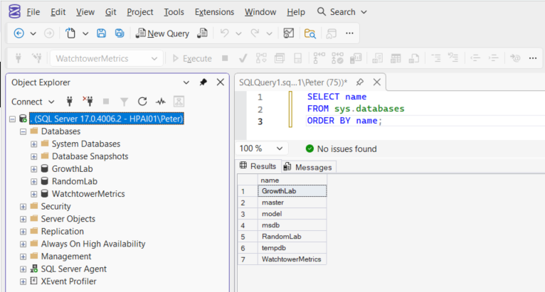SQL Server sys.databases query listing databases