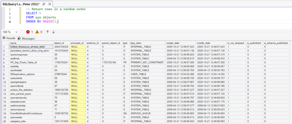 ORDER BY NEWID used to randomise SQL Server query results