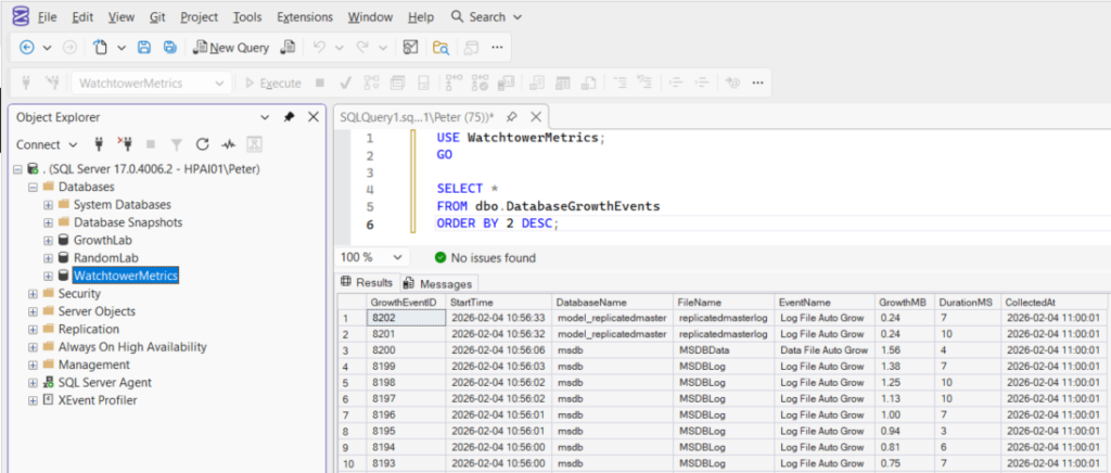 Query using USE command to change database context