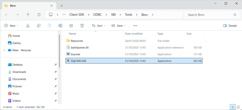 sqlcmd executable location in SQL Server Client SDK tools directory on Windows